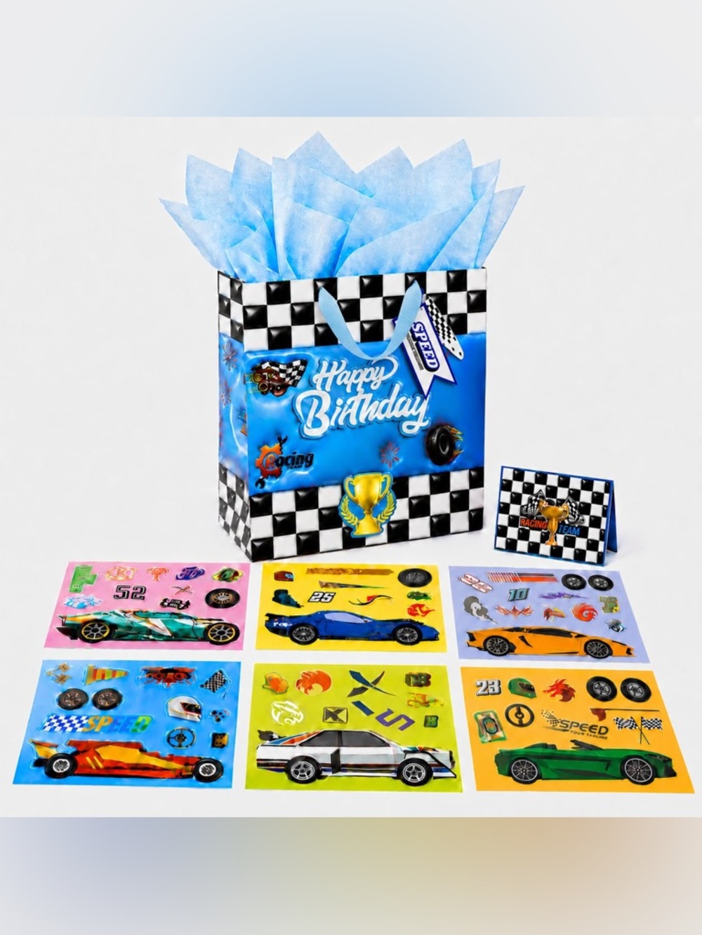 Happy Birthday Racing Gift Bag with Blue Tissue